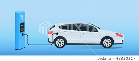 Creative vector illustration of electric charging future car, charger station isolated on Creative vector illustration of electric charging future car, charger station isolated on 48320317