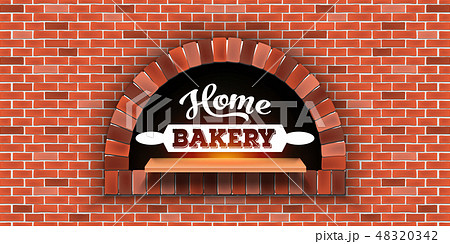 Creative vector illustration of stone brick, pizza firewood oven with fire isolated on transparent 48320342
