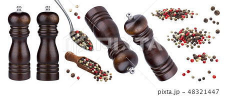 Different peppercorns isolated on white background 48321447