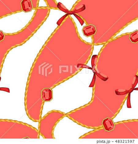 Seamless pattern with golden chains and gem stones. 48321597