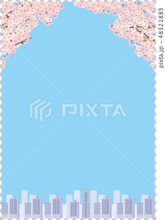 桜と町並み ソメイヨシノ シンプル 背景 イラストのイラスト素材 4215