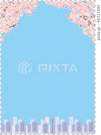 桜と町並み ソメイヨシノ シンプル 背景 イラストのイラスト素材 48321885 Pixta