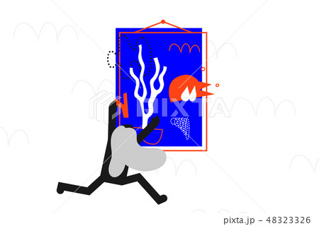 The girl hangs an interior picture. Illustration. Concept Art 48323326