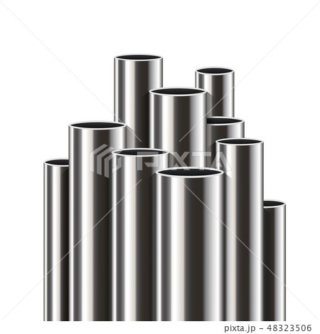 Creative vector illustration of steel, aluminum, copper, metal pipes, profile stack of tube, pvc 48323506