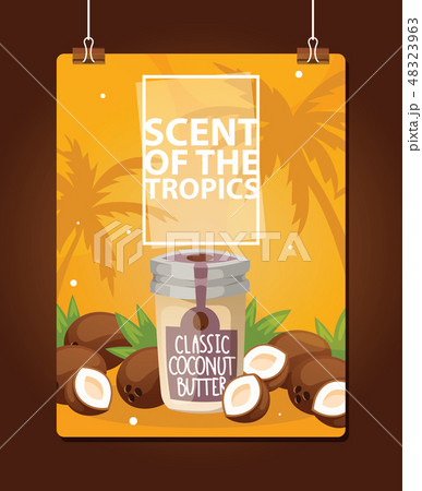 Coconut vector tropical organic food nutrition exotic drink in glass jar on beach backdrop nuts 48323963