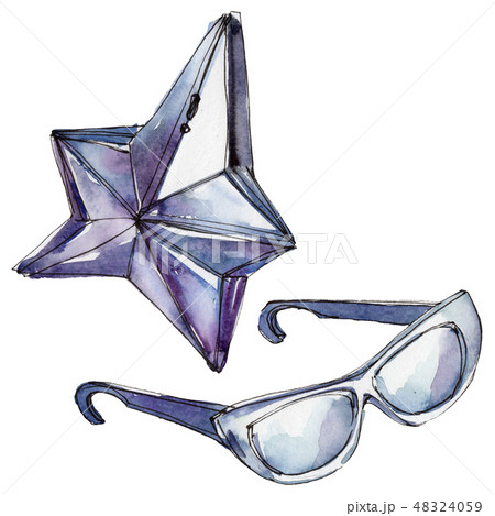 Sunglases and perfume sketch illustration in a watercolor style isolated element. Watercolour 48324059