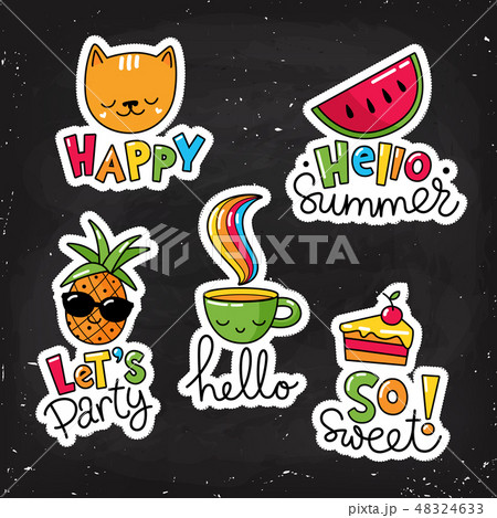 Set of cool stickers, patches with food and summer elements.  48324633