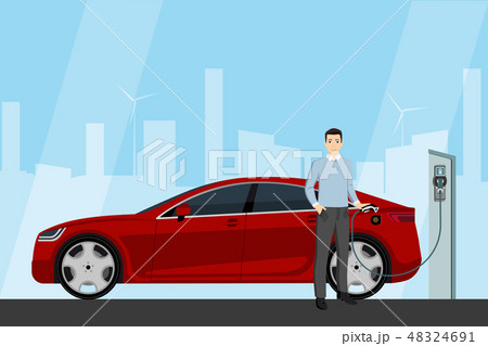 Man with electric car Man with electric car 48324691