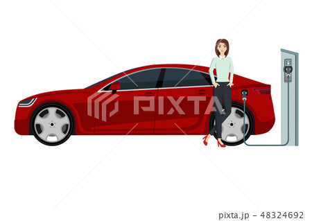 Woman with electric car  48324692