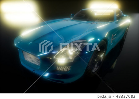 luxury sport car in dark studio with bright lights luxury sport car in dark studio with bright lights 48327082