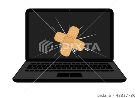 broken laptop display with crack and sticking plaster broken laptop display with crack and sticking plaster 48327736