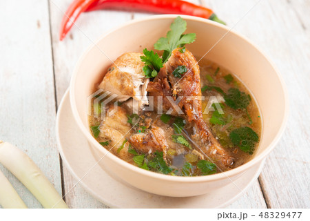 Chicken soup in bowl. Chicken soup in bowl. 48329477