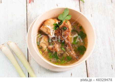 Chicken soup in bowl. Chicken soup in bowl. 48329478