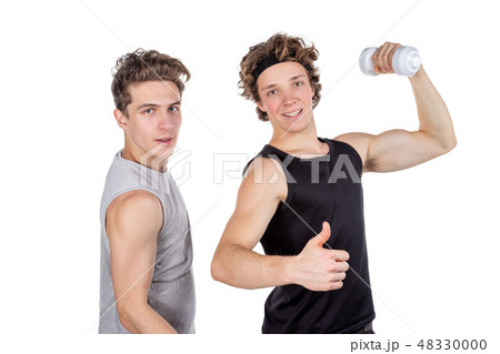 Two handsome guys doing fitness workout with 48330000