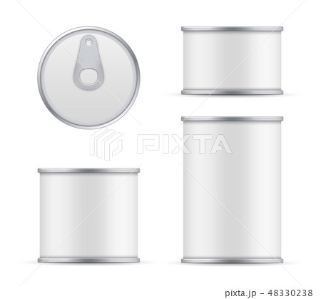 Creative vector illustration metal tin can of tuna top and front view isolated on transparent 48330238