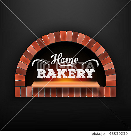 Creative vector illustration of stone brick, pizza firewood oven with fire isolated on transparent 48330239