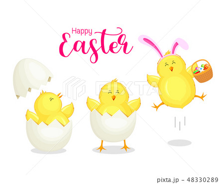 Cute Cartoon Chicken Cracking From Egg Shell のイラスト素材 4302