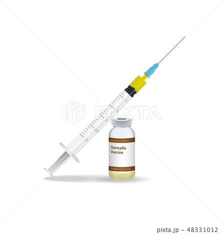 Immunization, Varicella Vaccine Syringe With Yellow Vaccine, Vial Of Medicine Isolated On A White Immunization, Varicella Vaccine Syringe With Yellow Vaccine, Vial Of Medicine Isolated On A White 48331012