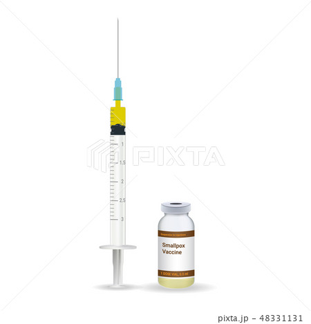 Immunization, Smallpox Vaccine Plastic Medical Syringe With Needle And Vial Isolated On A White Immunization, Smallpox Vaccine Plastic Medical Syringe With Needle And Vial Isolated On A White 48331131