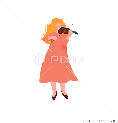 Young Woman Playing Violin, Female Musician Violinist ith Classical Musical Instrument Vector 48331176