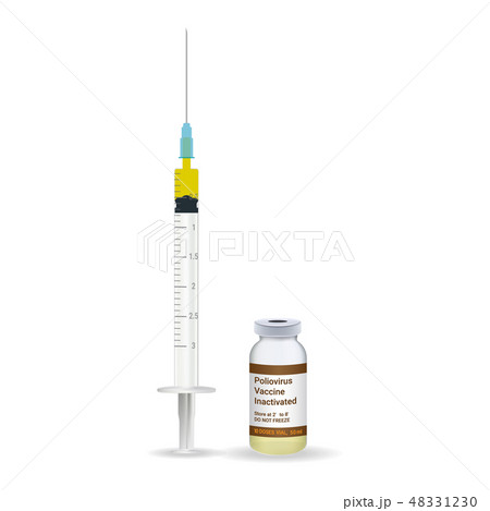 Immunization, Polio Vaccine Plastic Medical Syringe With Needle And Vial Isolated On A White 48331230