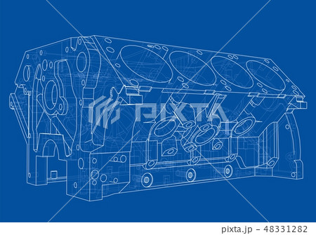 Engine block sketch. Vector rendering of 3d Engine block sketch. Vector rendering of 3d 48331282