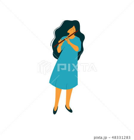 Young Woman Playing Flute, Female Musician Flutist with Classical Musical Instrument Vector Young Woman Playing Flute, Female Musician Flutist with Classical Musical Instrument Vector 48331283