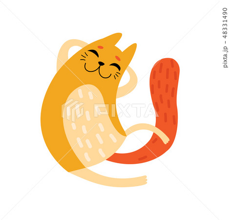 Happy Funny Fat Cat Cute Animal Pet Character のイラスト素材