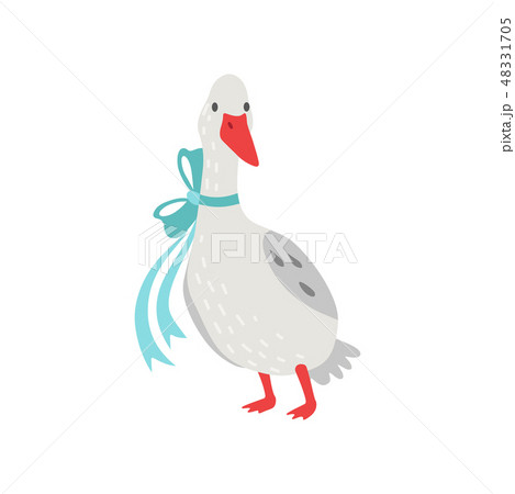 Cute White Goose Cartoon Character with Bow on its Neck Vector Illustration Cute White Goose Cartoon Character with Bow on its Neck Vector Illustration 48331705