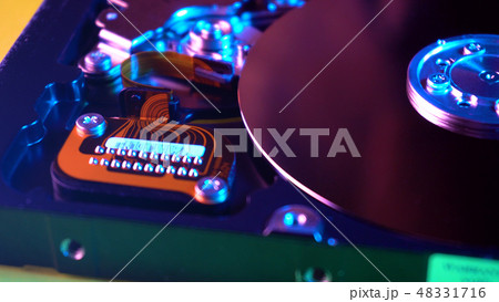 Close up photo view of inside HDD storage Close up photo view of inside HDD storage 48331716