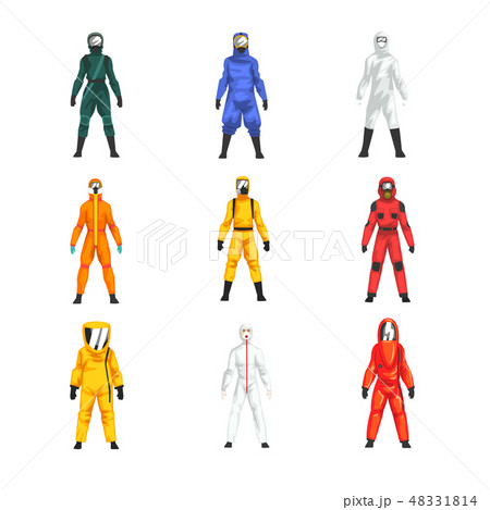Different Workers in Protective Suits and Helmets Set, Professional Protective Uniform Vector 48331814