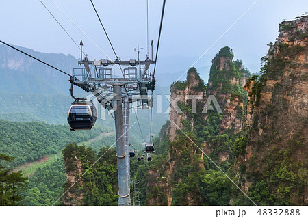 Cableway in Tianzi Avatar mountains - China Cableway in Tianzi Avatar mountains - China 48332888