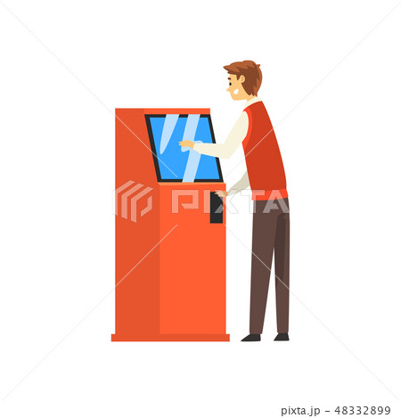 Man Using Cash ATM, Man Getting Money Through Cash Dispenser Vector Illustration Man Using Cash ATM, Man Getting Money Through Cash Dispenser Vector Illustration 48332899