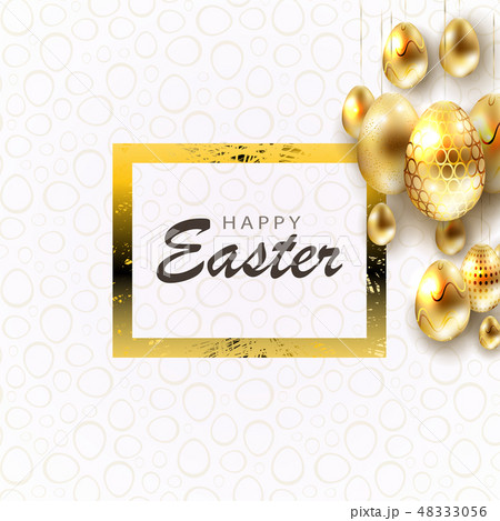 Easter composition with eggs of brilliant golden hue and texture frame, 48333056