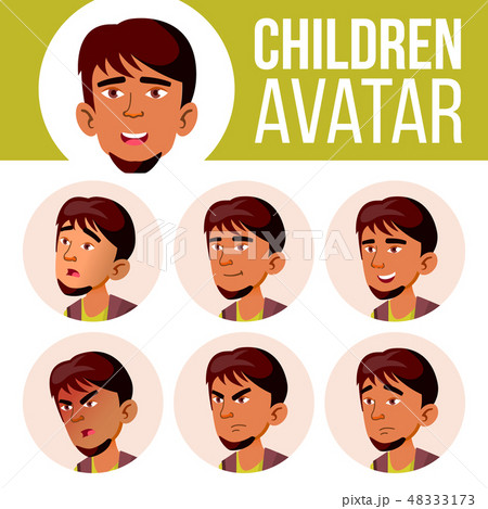 Arab, Muslim Boy Avatar Set Kid Vector. High School. Face Emotions. Flat, Portrait. Cute, Comic, Web Arab, Muslim Boy Avatar Set Kid Vector. High School. Face Emotions. Flat, Portrait. Cute, Comic, Web 48333173