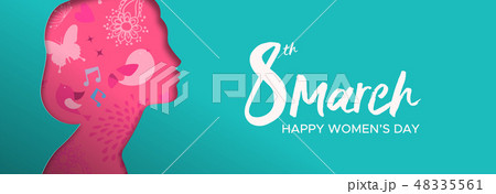 Happy Womens Day paper cut banner of woman head 48335561