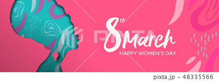 Happy Womens Day pink banner of african woman head 48335566