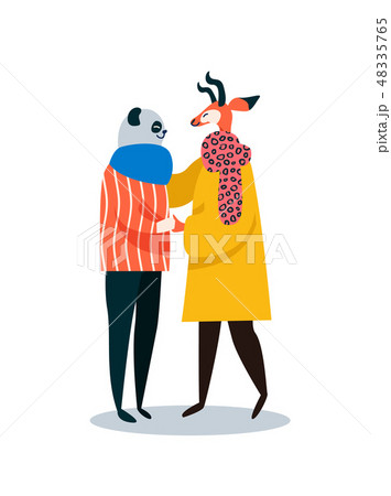 Panda Bear and Gazelle animal friends hugging 48335765