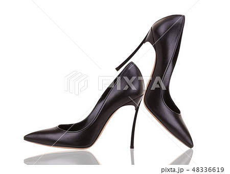 Black elegant high-heeled shoes. Black elegant high-heeled shoes. 48336619