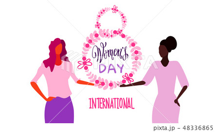 mix race women holding floral wreath international happy 8 march day holiday celebration concept 48336865