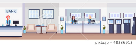 cashier women at cash desk financial consulting center with waiting room reception and atm modern 48336913