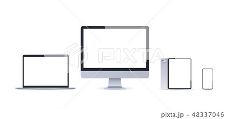 realistic electronic devices mockup set laptop monitor tablet and smartphone with empty blank screen 48337046