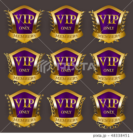 Set of gold vip monograms for graphic design on gray background. 48338451