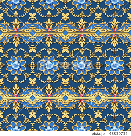 Golden oriental seamless pattern with gems 11 48339735