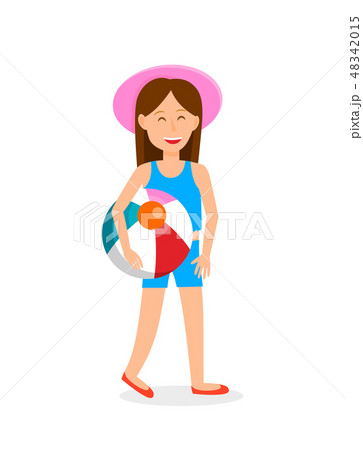 Young Girl with Beach Ball Vector Illustration Young Girl with Beach Ball Vector Illustration 48342015