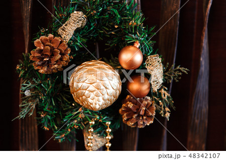Happy New Year and Merry Christmas decoration card background 48342107