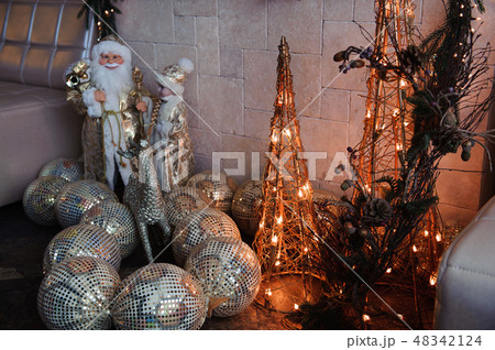 Happy New Year and Merry Christmas decoration card background 48342124