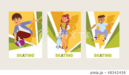 Skateboarders on skateboard vector skateboarding boy or girl characters backdrop teenager skaters 48342436