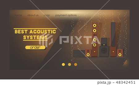 Sound system vector web landing page audio acoustic equipment stereo technology for playback dj 48342451