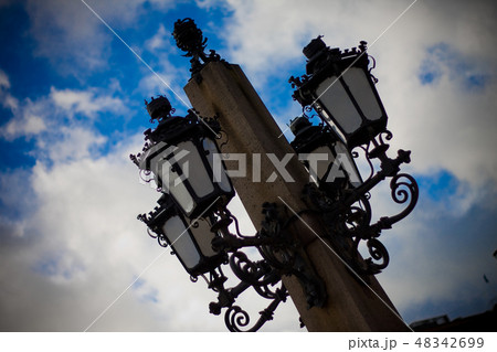 Retro vintage street lamp lantern in a city 48342699